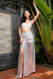  Chân váy Maxi xẻ tà đính sequin bạc