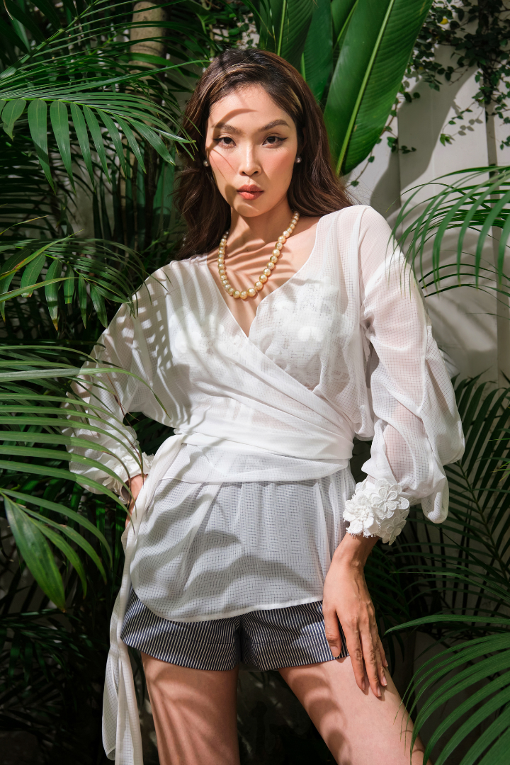  Quần short sọc cạp cao