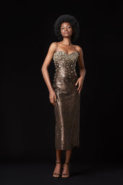 Váy Jaguar đính đá quý mạ vàng