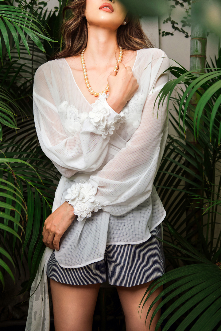  Quần short sọc cạp cao