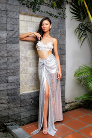  Chân váy Maxi xẻ tà đính sequin bạc