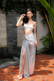  Chân váy Maxi xẻ tà đính sequin bạc