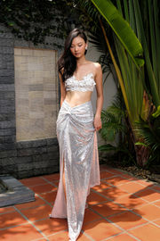  Chân váy Maxi xẻ tà đính sequin bạc