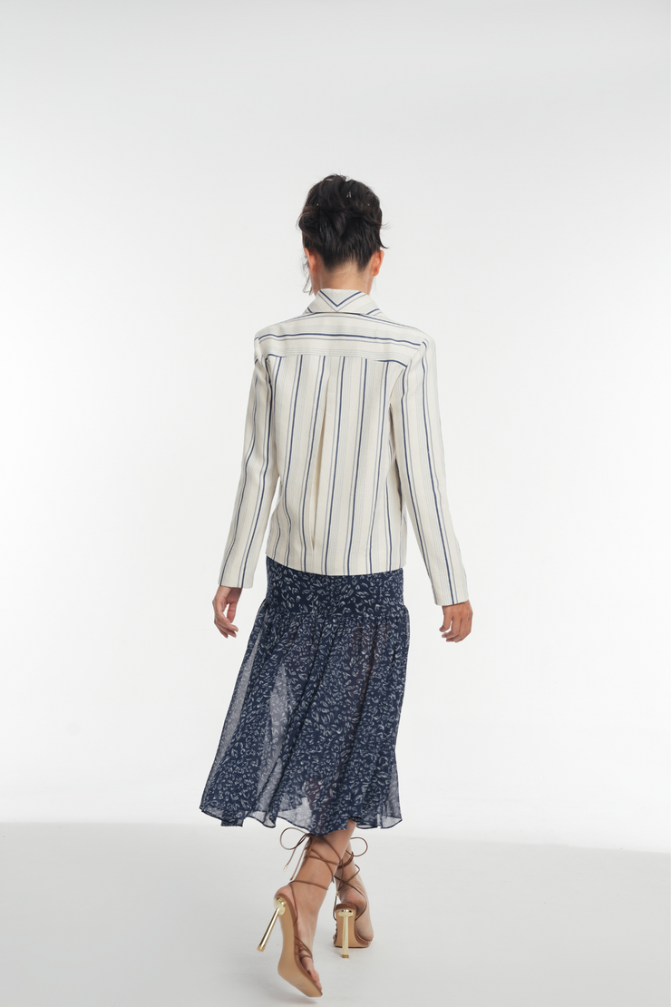 Áo khoác vải lanh mềm sọc Stella