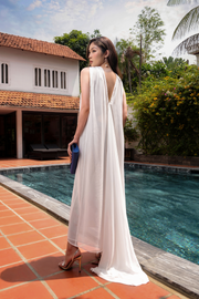 Halterneck White Chiffon Maxi Dress