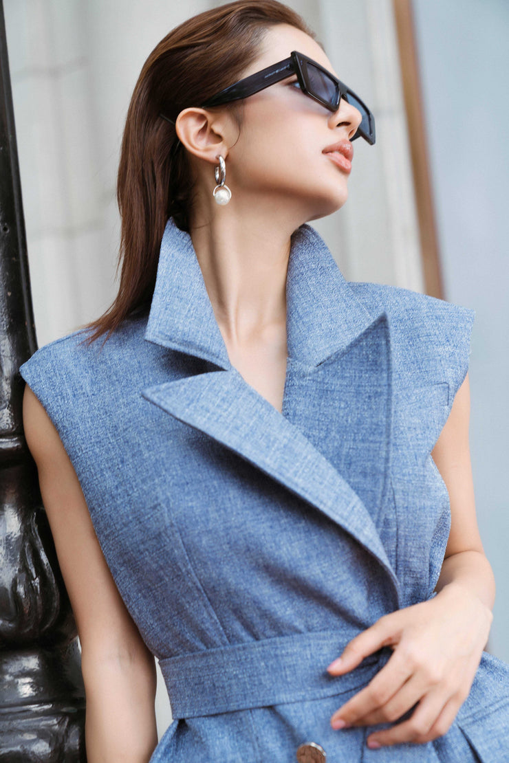 Blue Sleeveless Blazer
