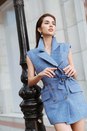 Blue Sleeveless Blazer