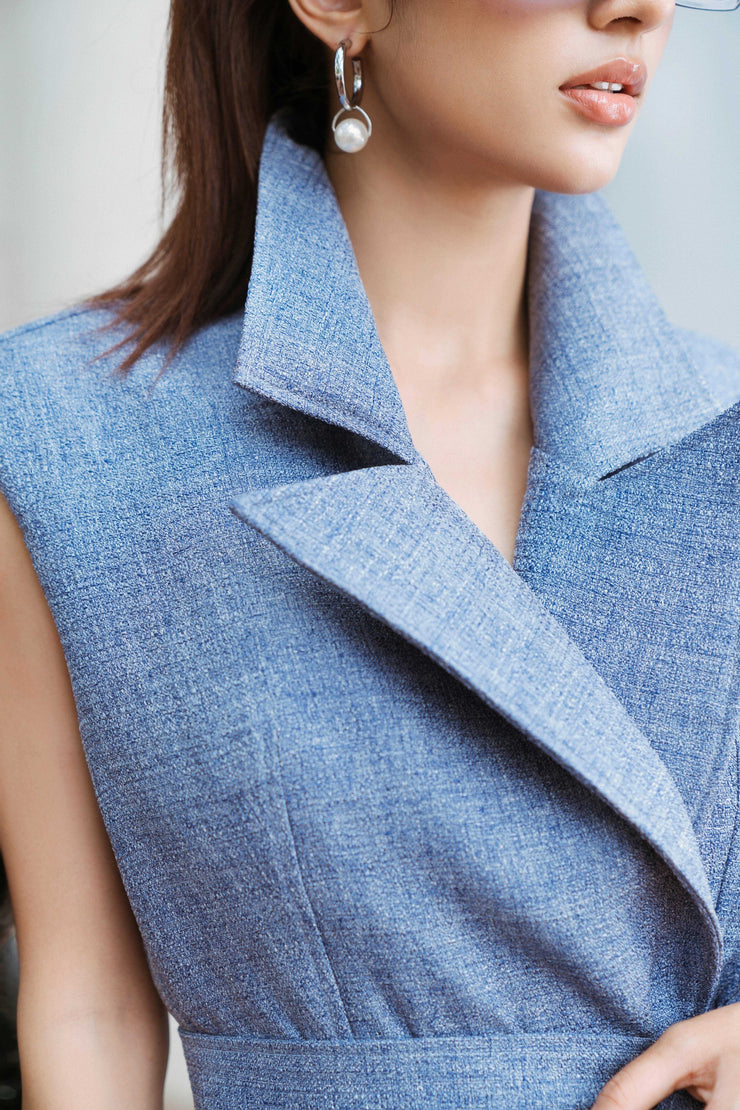 Blue Sleeveless Blazer