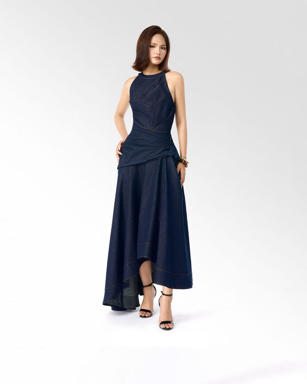 DENIM DRAPE DRESS