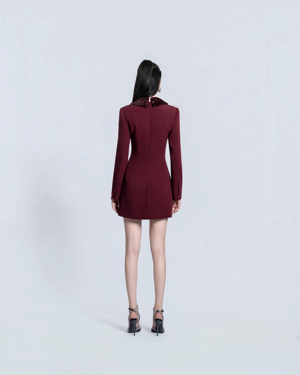 CRIMSON LAPEL MINI DRESS