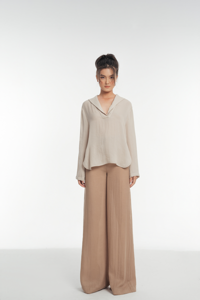 Martha Linen Top - Light Browm