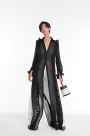 Ramella Sheer Chiffon Ruffle Slit Top