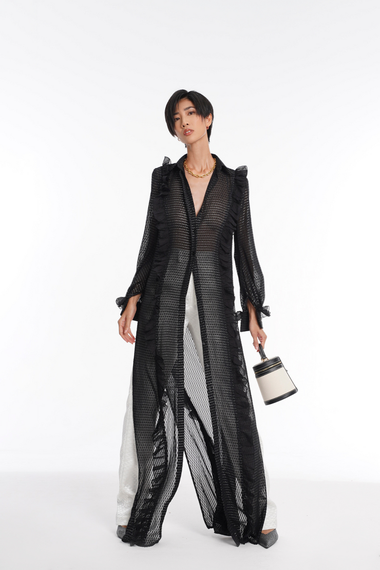 Ramella Sheer Chiffon Ruffle Slit Top