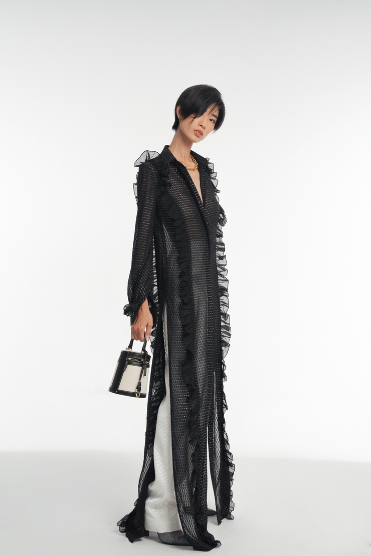 Ramella Sheer Chiffon Ruffle Slit Top