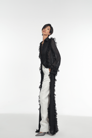 Ramella Sheer Chiffon Ruffle Slit Top