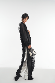 Ramella Sheer Chiffon Ruffle Slit Top