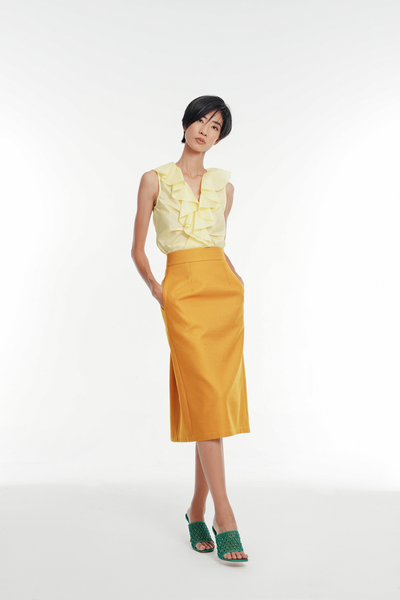 Carlynn Ruffle-Trim Silk Top - Light Yellow
