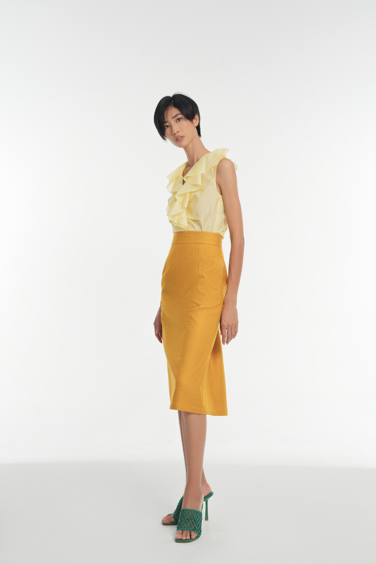 Emilia High-Rise Cloqué Midi Skirt