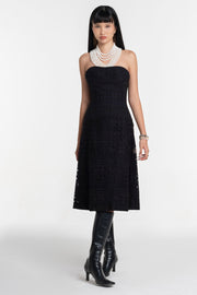 Floret Lace In Black Midi Strapless Dress