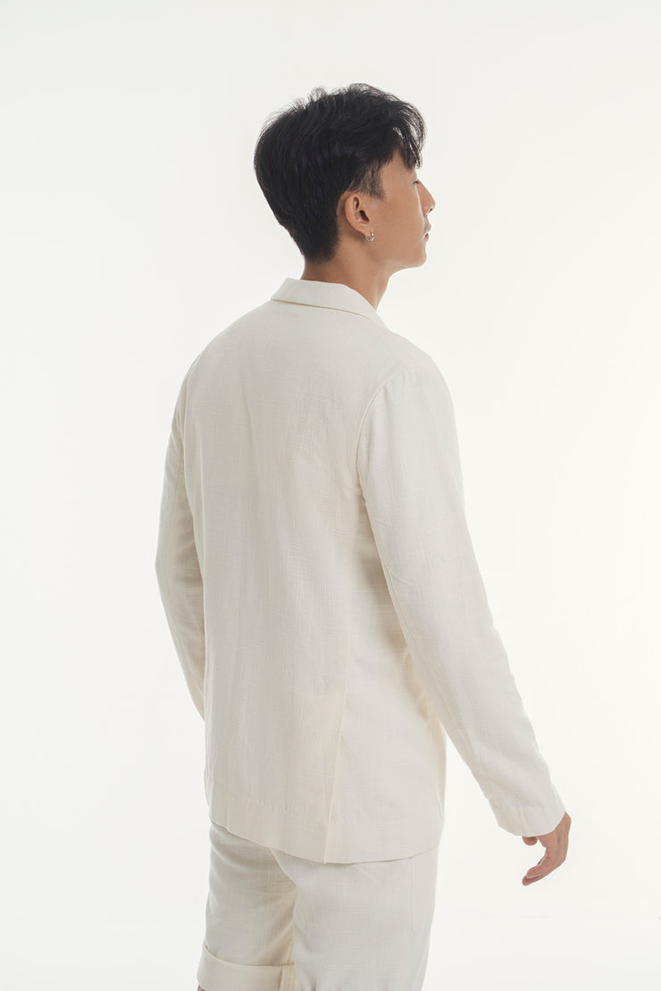 One Button Suit Blazer - Rib Cream