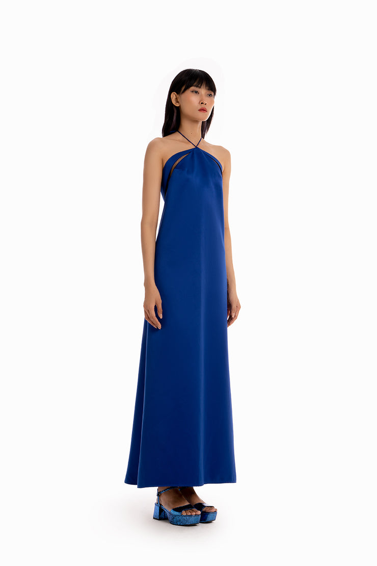 Robe de soirée en satin - Bleu égyptien