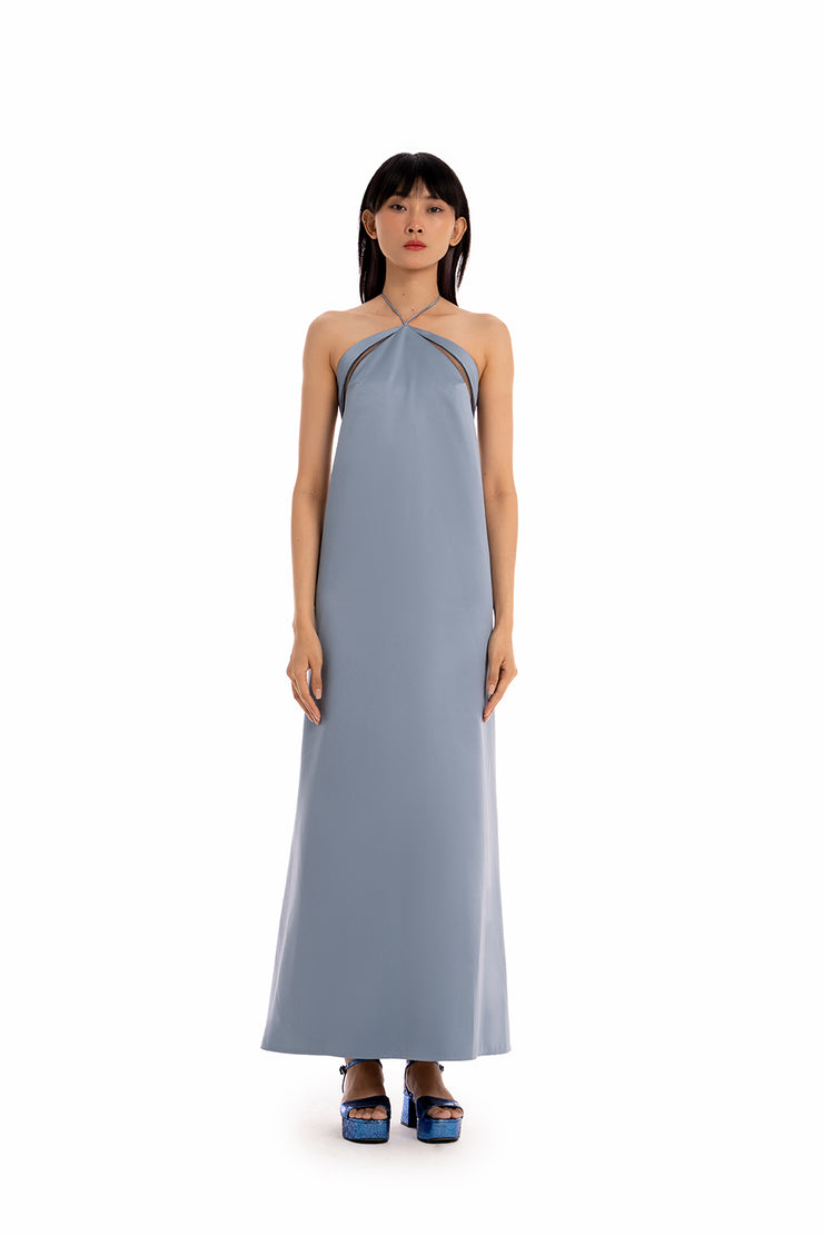 Robe de soirée en satin - Bleu Maya