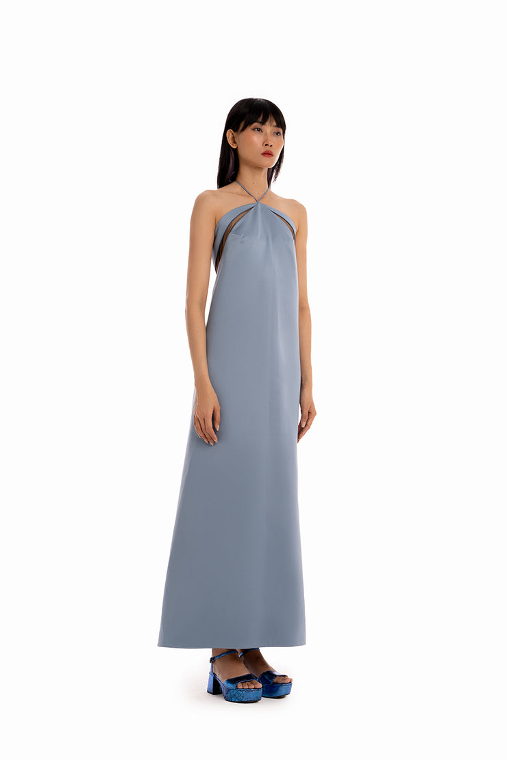 Robe de soirée en satin - Bleu Maya