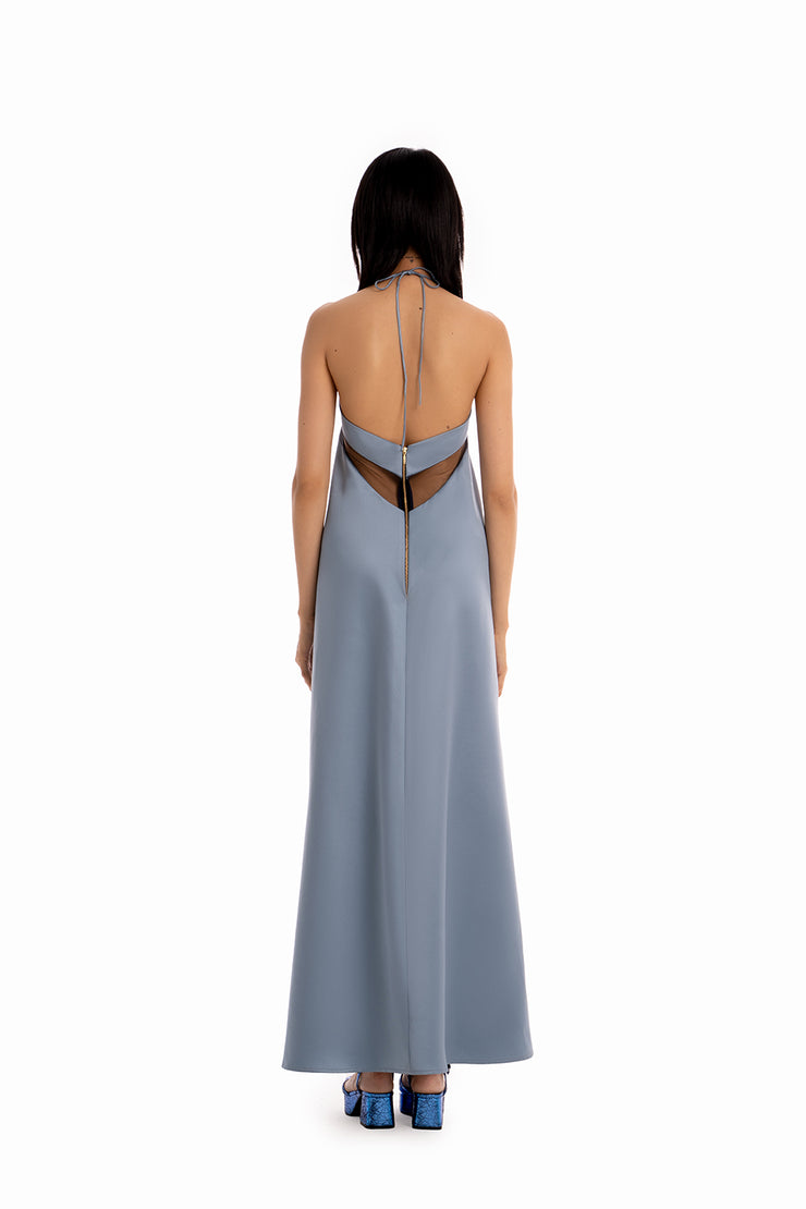 Robe de soirée en satin - Bleu Maya