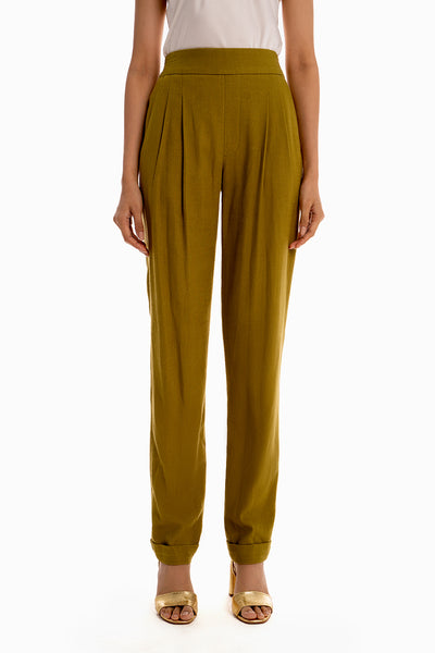 Elastic Waisted Casual Pants - Olive