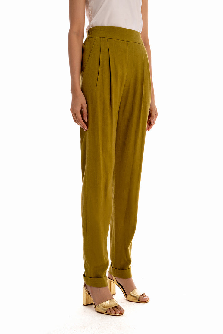 Elastic Waisted Casual Pants - Olive