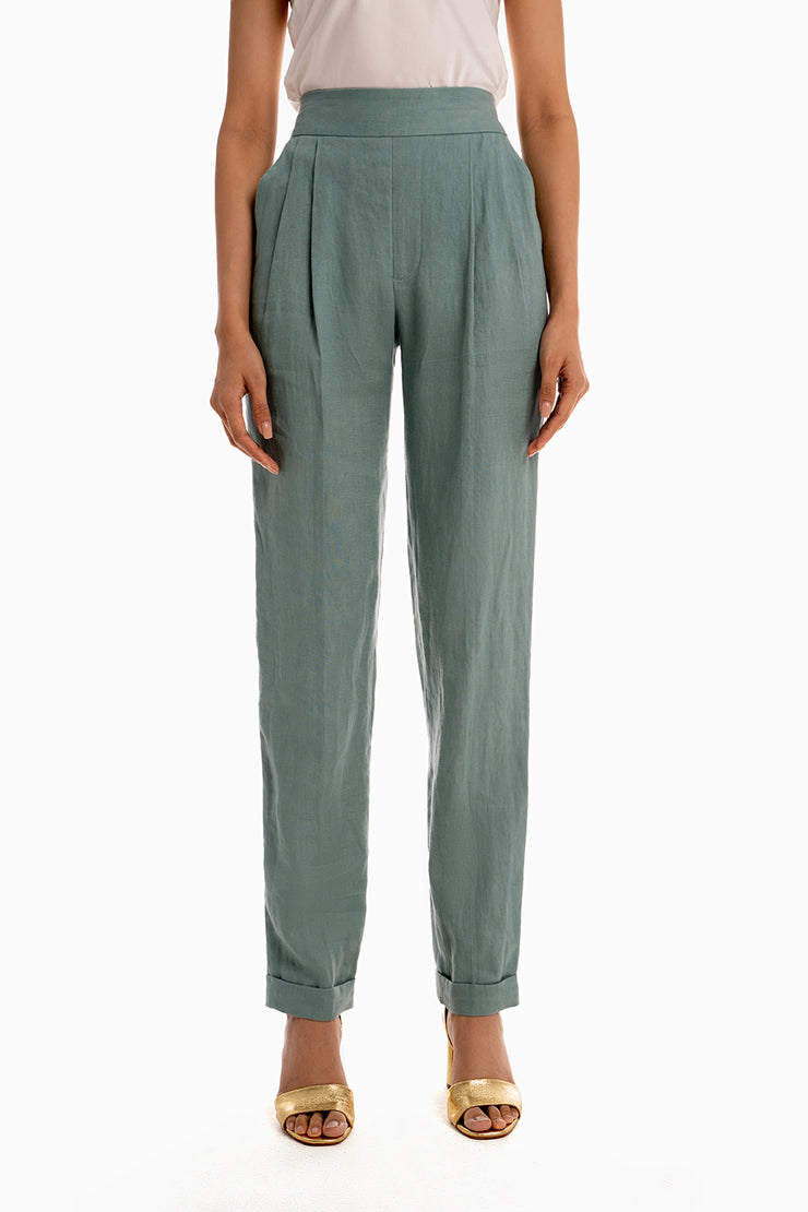 Elastic Waisted Casual Pants - Pistachio